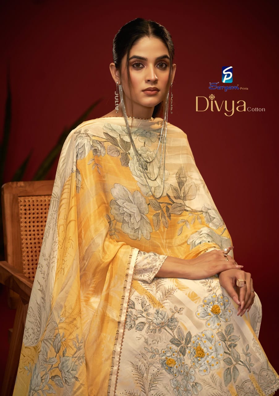 Divya Cotton Sargam Prints Pure Lawn Pant Style Suits Wholesaler Ahmedabad