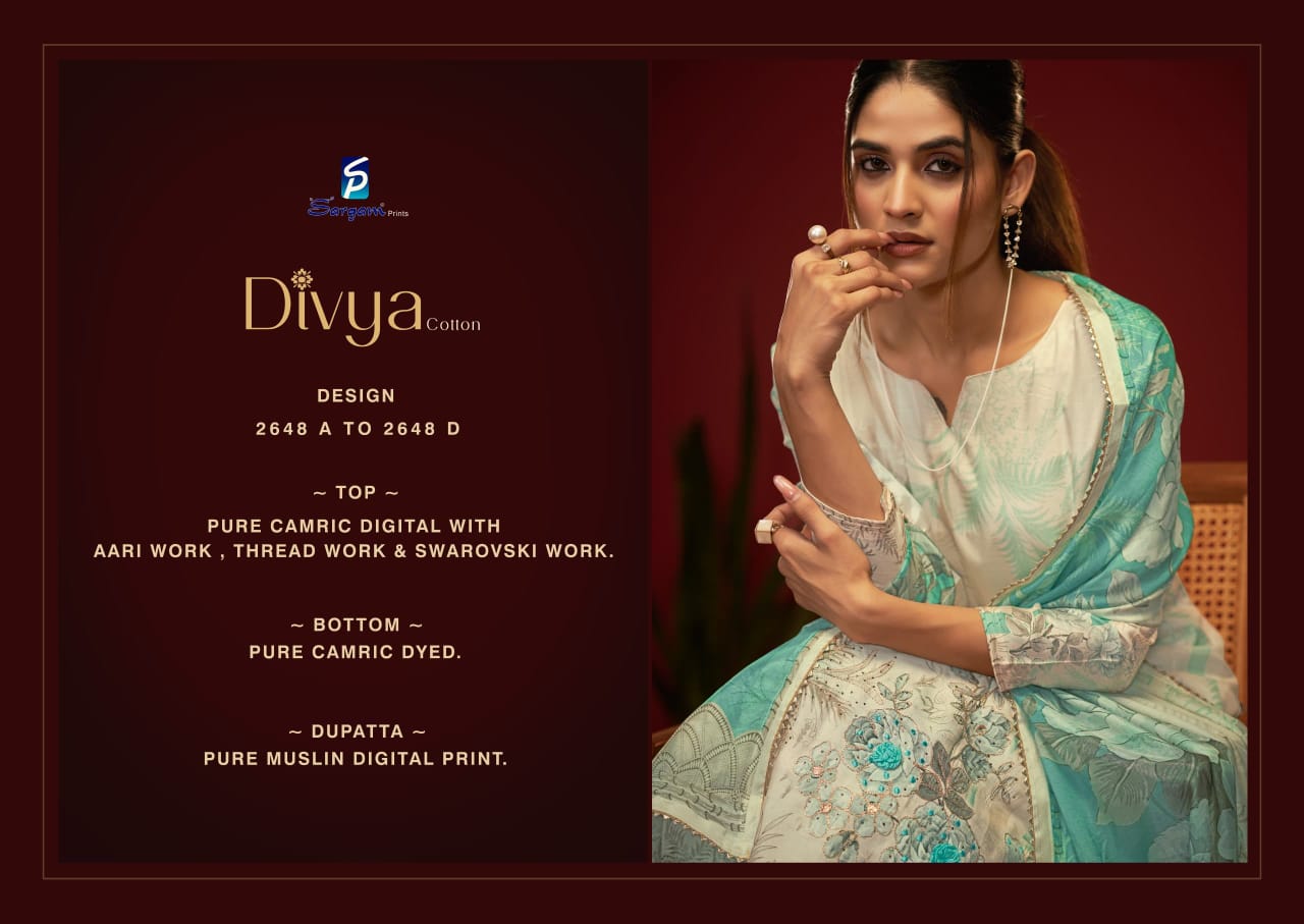 Divya Cotton Sargam Prints Pure Lawn Pant Style Suits Wholesaler Ahmedabad
