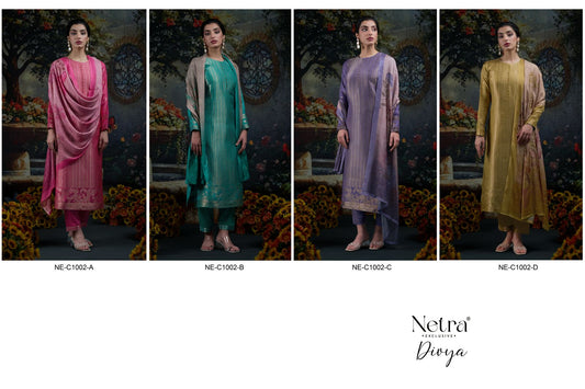 Divya Netra Muslin Jacquard Pant Style Suits Supplier