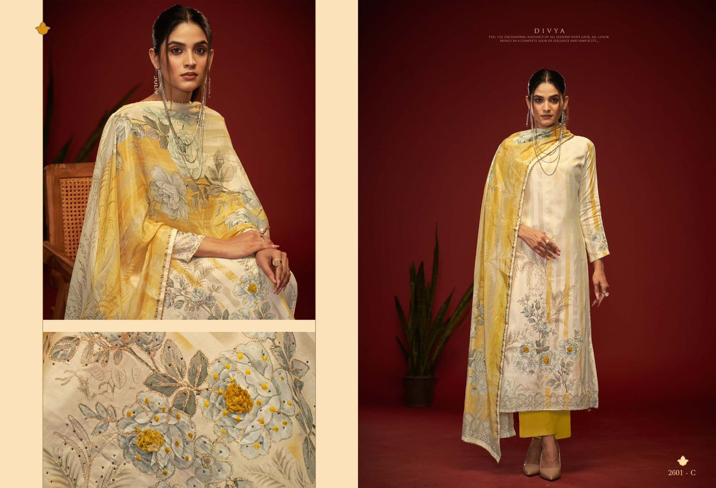 Divya Pro Sargam Prints Viscose Muslin Pant Style Suits Wholesaler India