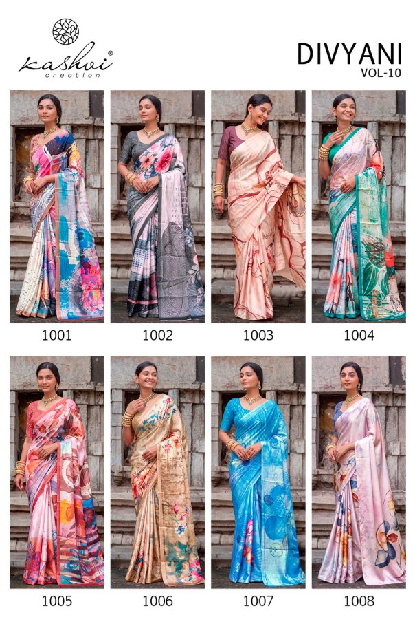 Divyani Vol 10 Kashvi Creation Satin Sarees Wholesale