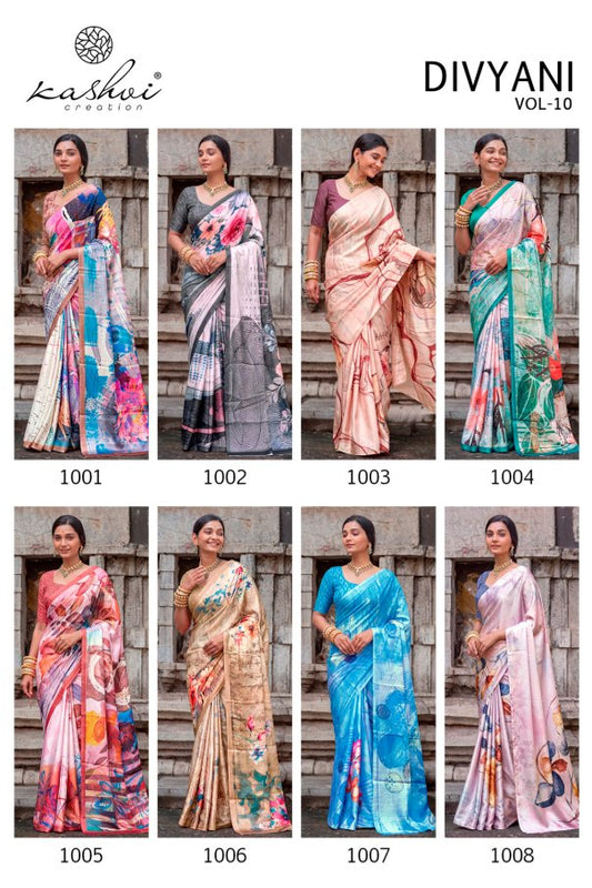 Divyani Vol 10 Kashvi Creation Satin Sarees Wholesale