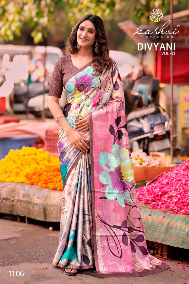 Divyani Vol 11 Kashvi Creation Satin Sarees Wholesaler Gujarat