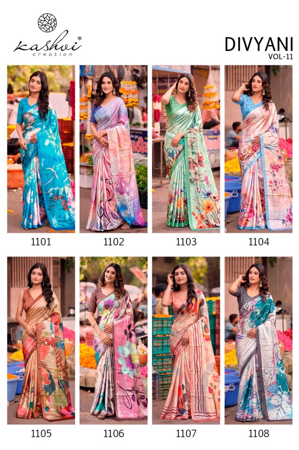 Divyani Vol 11 Kashvi Creation Satin Sarees Wholesaler Gujarat