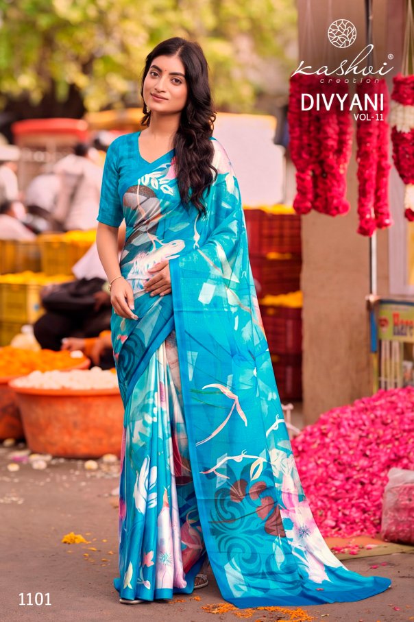 Divyani Vol 11 Kashvi Creation Satin Sarees Wholesaler Gujarat