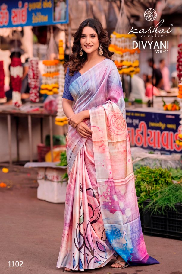 Divyani Vol 11 Kashvi Creation Satin Sarees Wholesaler Gujarat