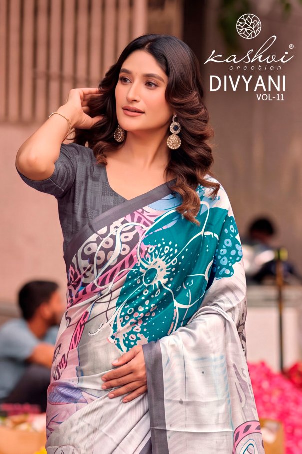 Divyani Vol 11 Kashvi Creation Satin Sarees Wholesaler Gujarat