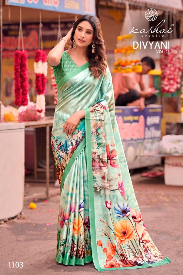 Divyani Vol 11 Kashvi Creation Satin Sarees Wholesaler Gujarat