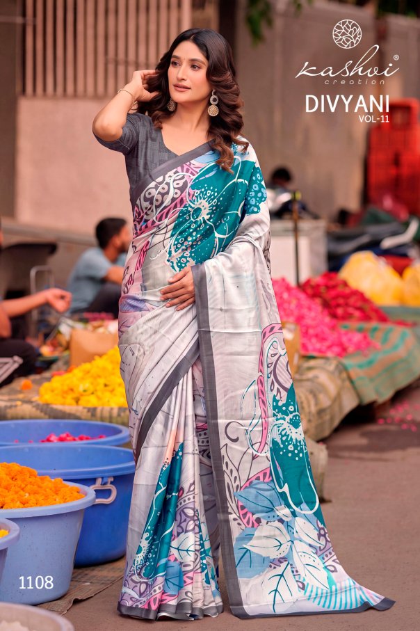Divyani Vol 11 Kashvi Creation Satin Sarees Wholesaler Gujarat