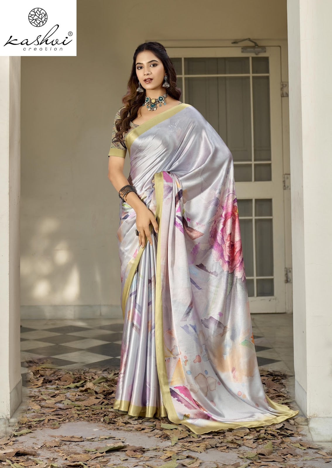 Divyani Vol 5 Kashvi Creation Satin Sarees Exporter Ahmedabad