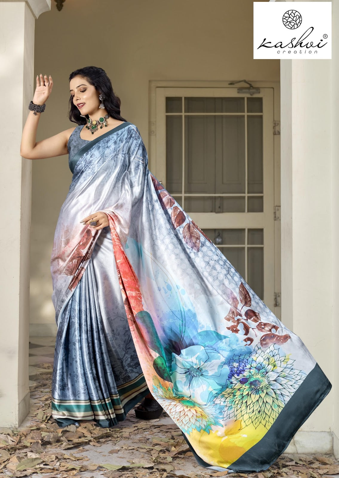 Divyani Vol 5 Kashvi Creation Satin Sarees Exporter Ahmedabad