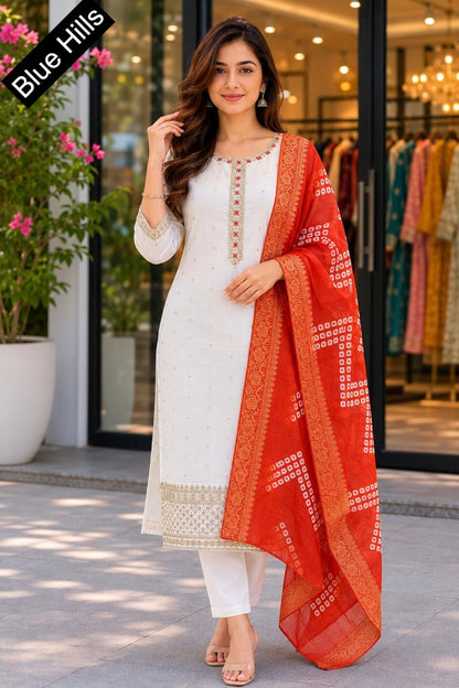 Diwali Day Blue Hills Chanderi Readymade Pant Style Suits Wholesaler Gujarat