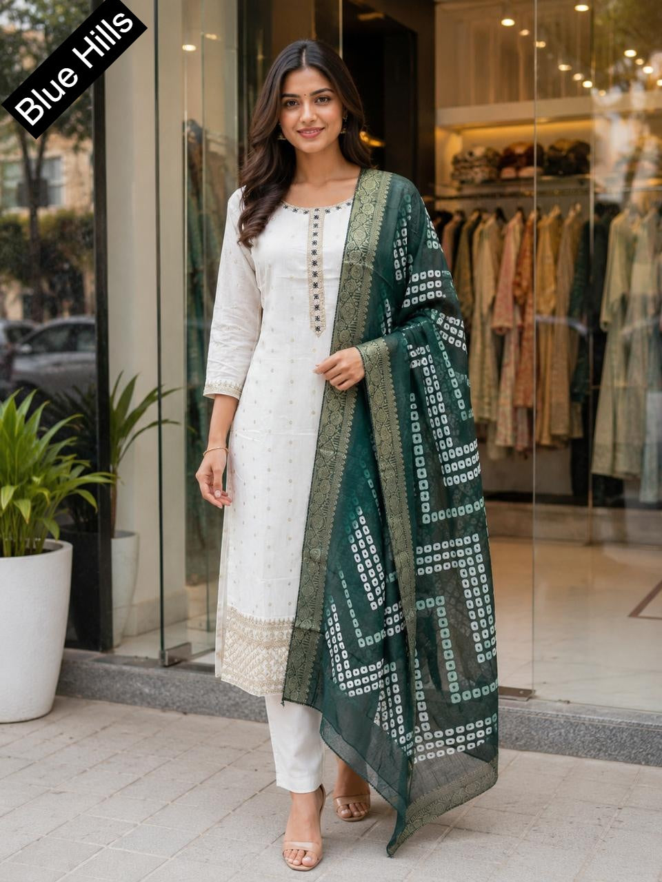 Diwali Day Blue Hills Chanderi Readymade Pant Style Suits Wholesaler Gujarat