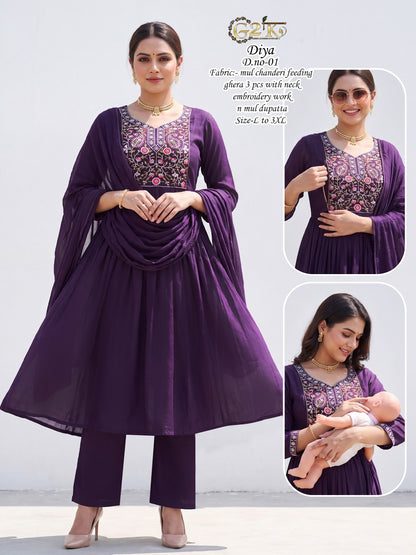 Diya G2K Chanderi Feeding Readymade Suit Exporter Gujarat