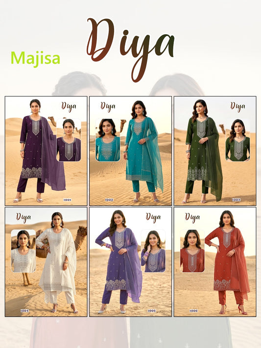 Diya Majisa Roman Silk Readymade Pant Style Suits Exporter India
