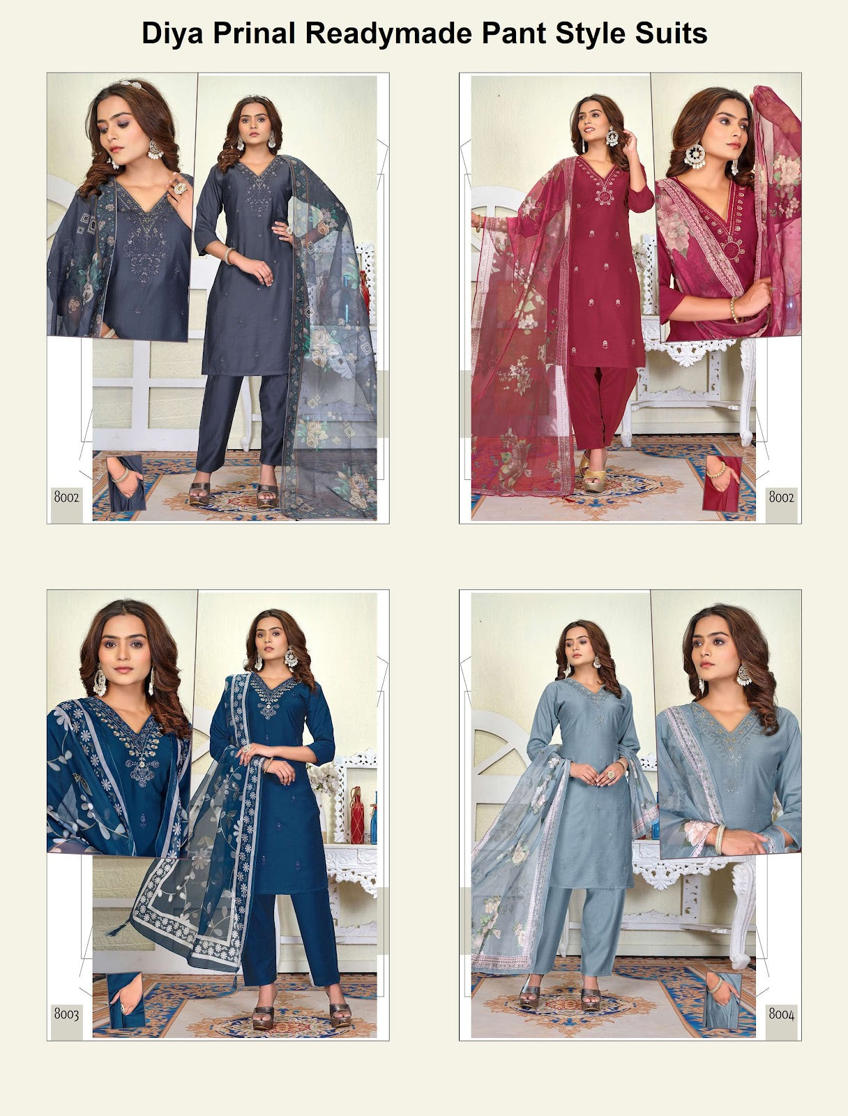 Diya Prinal Reyon Readymade Pant Style Suits Wholesaler