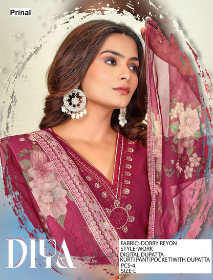 Diya Prinal Reyon Readymade Pant Style Suits Wholesaler