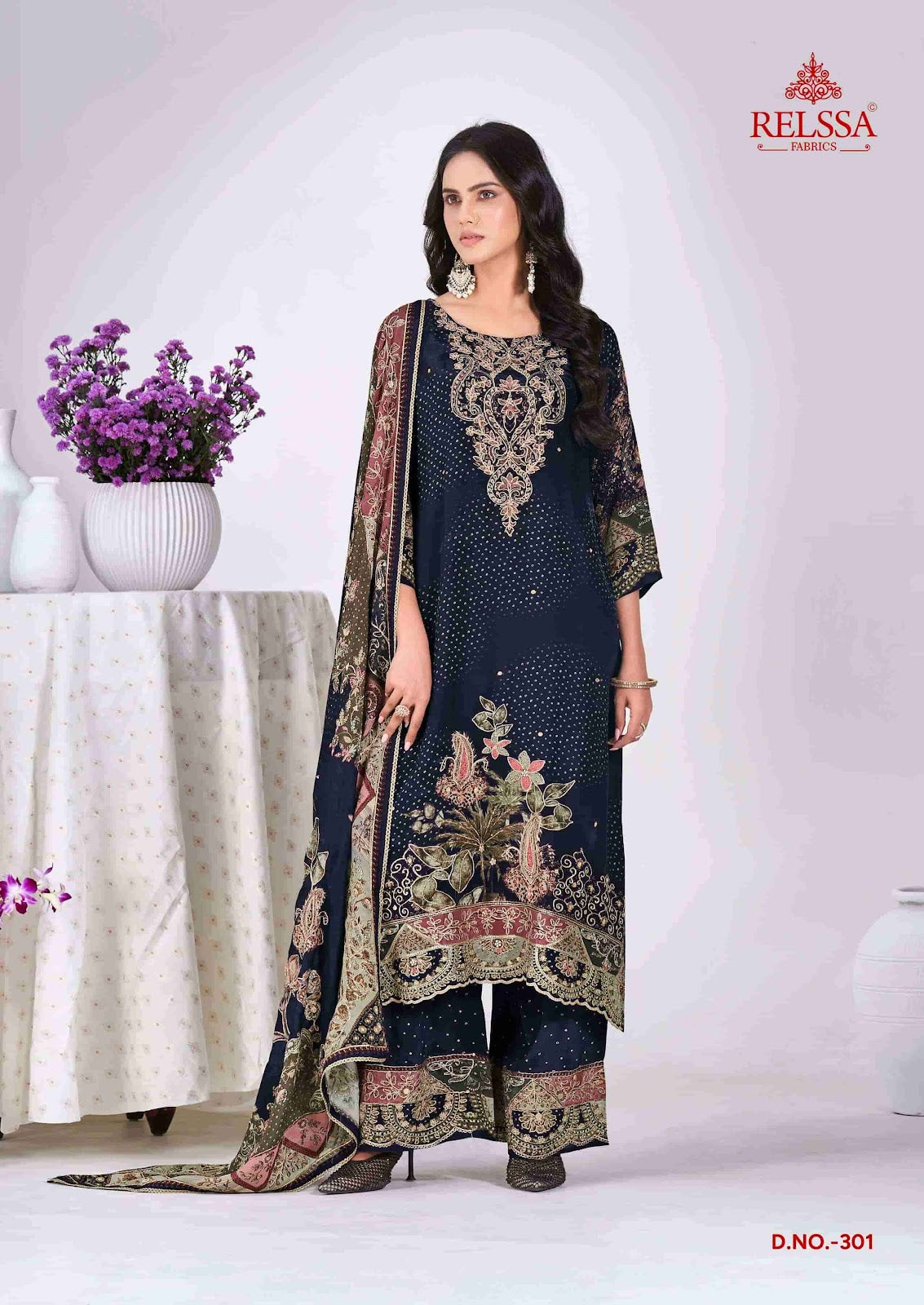 Diyaa Vol 3 Relssa Fabrics Natural Crape Pant Style Suits Wholesale Price