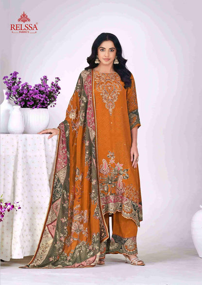 Diyaa Vol 3 Relssa Fabrics Natural Crape Pant Style Suits Wholesale Price