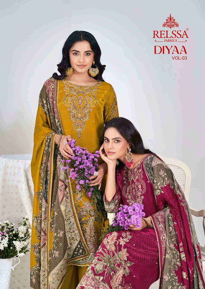 Diyaa Vol 3 Relssa Fabrics Natural Crape Pant Style Suits Wholesale Price