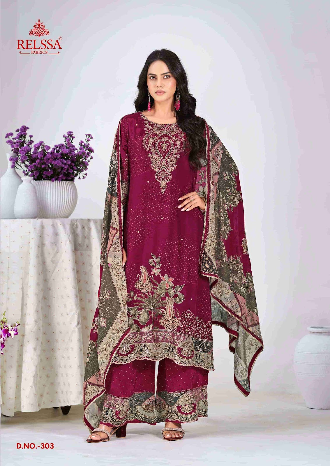 Diyaa Vol 3 Relssa Fabrics Natural Crape Pant Style Suits Wholesale Price