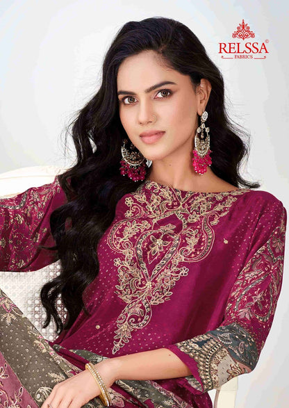 Diyaa Vol 3 Relssa Fabrics Natural Crape Pant Style Suits Wholesale Price