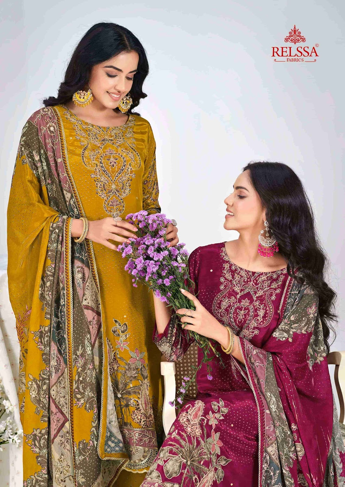 Diyaa Vol 3 Relssa Fabrics Natural Crape Pant Style Suits Wholesale Price