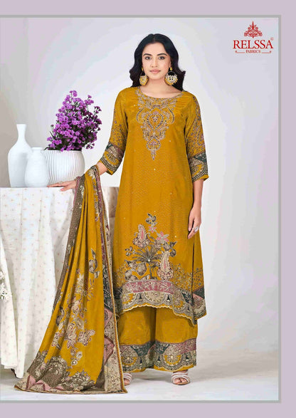 Diyaa Vol 3 Relssa Fabrics Natural Crape Pant Style Suits Wholesale Price