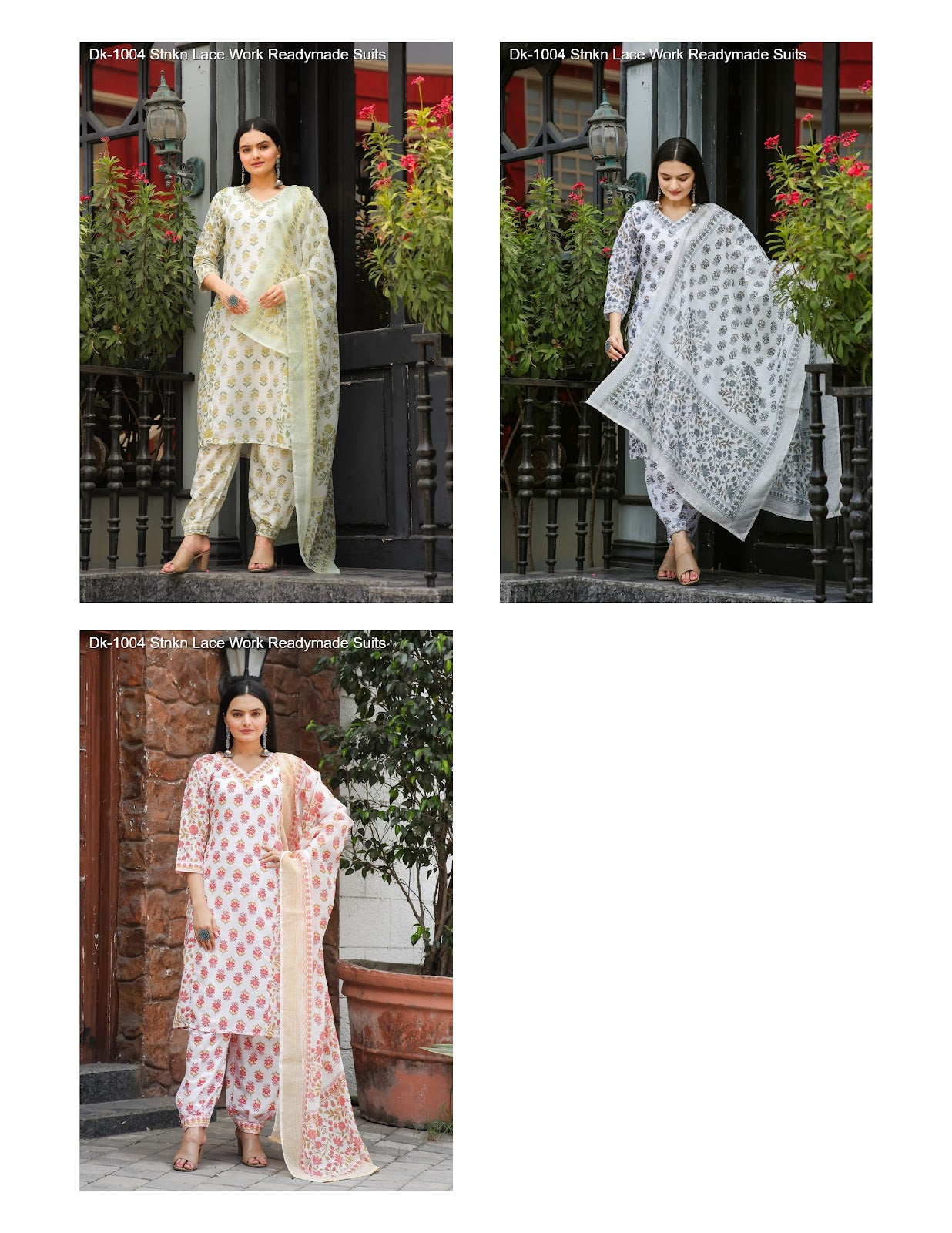 Dk-1004 Stnkn Muslin Cotton Readymade Pant Style Suits Manufacturer India