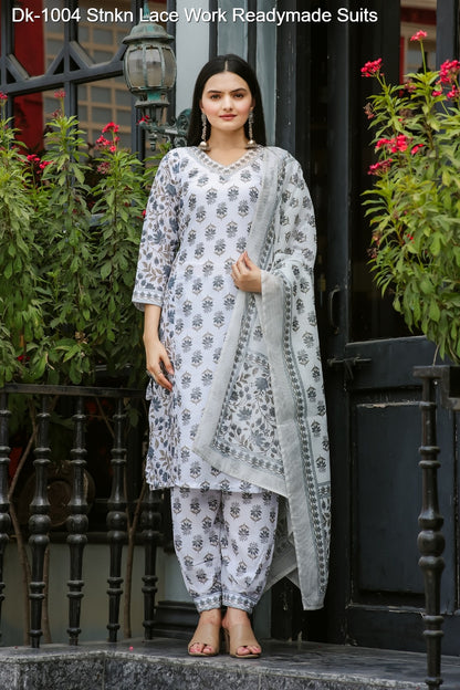 Dk-1004 Stnkn Muslin Cotton Readymade Pant Style Suits Manufacturer India