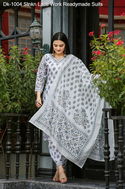 Dk-1004 Stnkn Muslin Cotton Readymade Pant Style Suits Manufacturer India