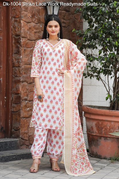 Dk-1004 Stnkn Muslin Cotton Readymade Pant Style Suits Manufacturer India