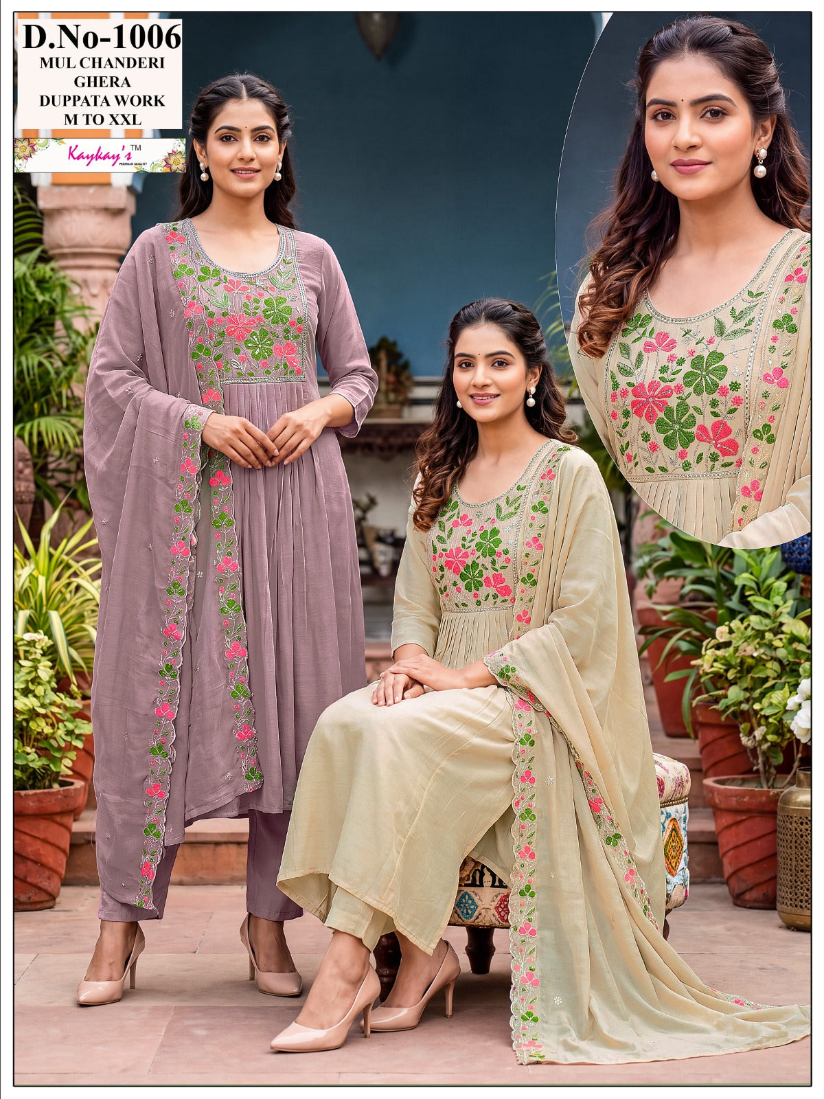 Dn 1001-1006 Kaykay Chanderi Readymade Anarkali Suits Manufacturer India