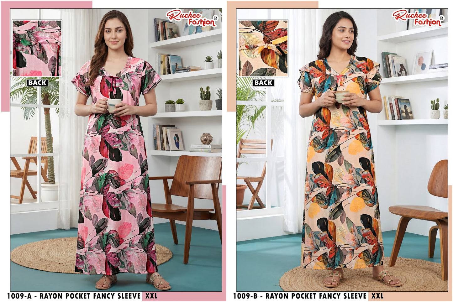 Dn 1001-1009 Ab Ruchee Fashion Rayon Night Gowns Supplier Gujarat
