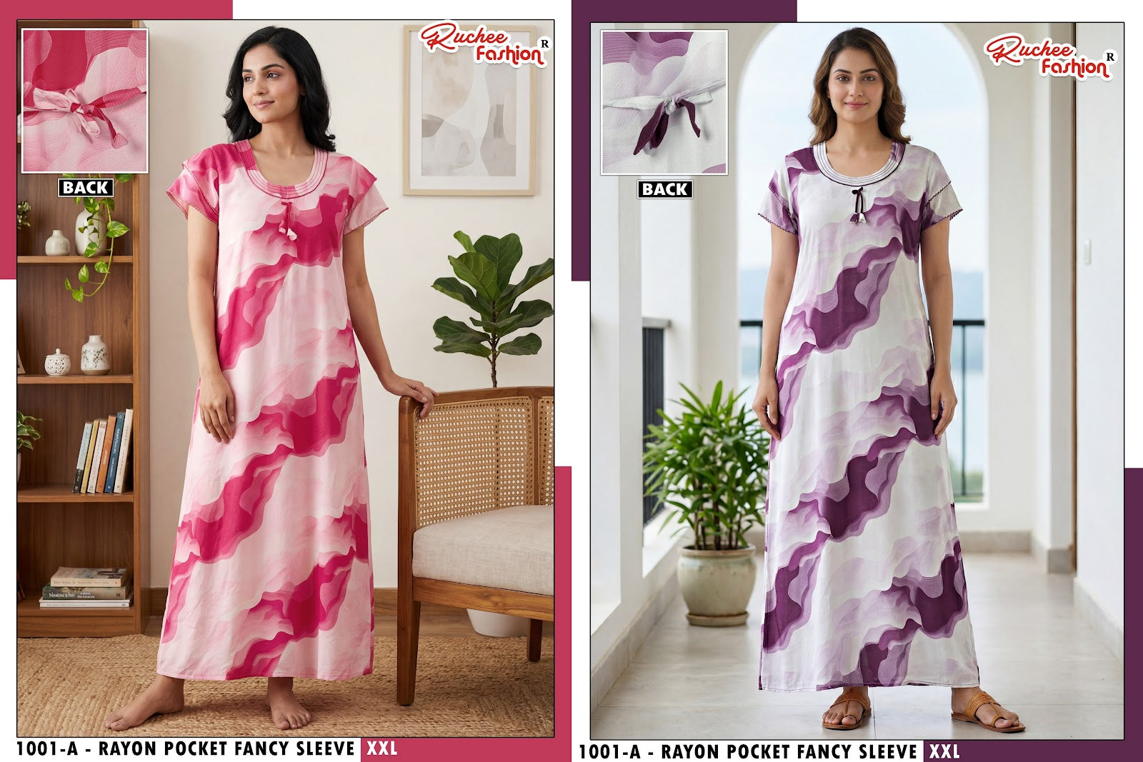 Dn 1001-1009 Ab Ruchee Fashion Rayon Night Gowns Supplier Gujarat