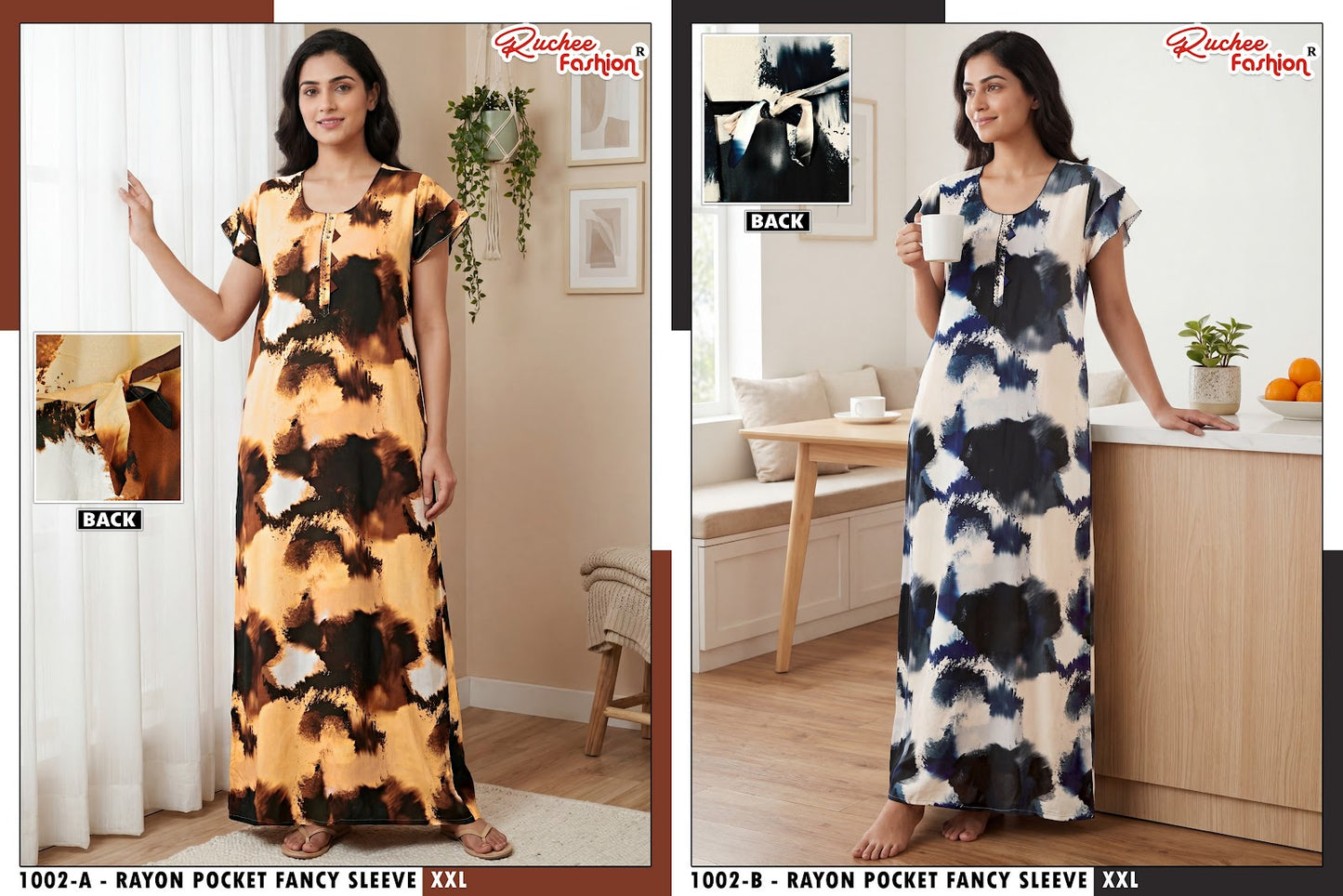 Dn 1001-1009 Ab Ruchee Fashion Rayon Night Gowns Supplier Gujarat