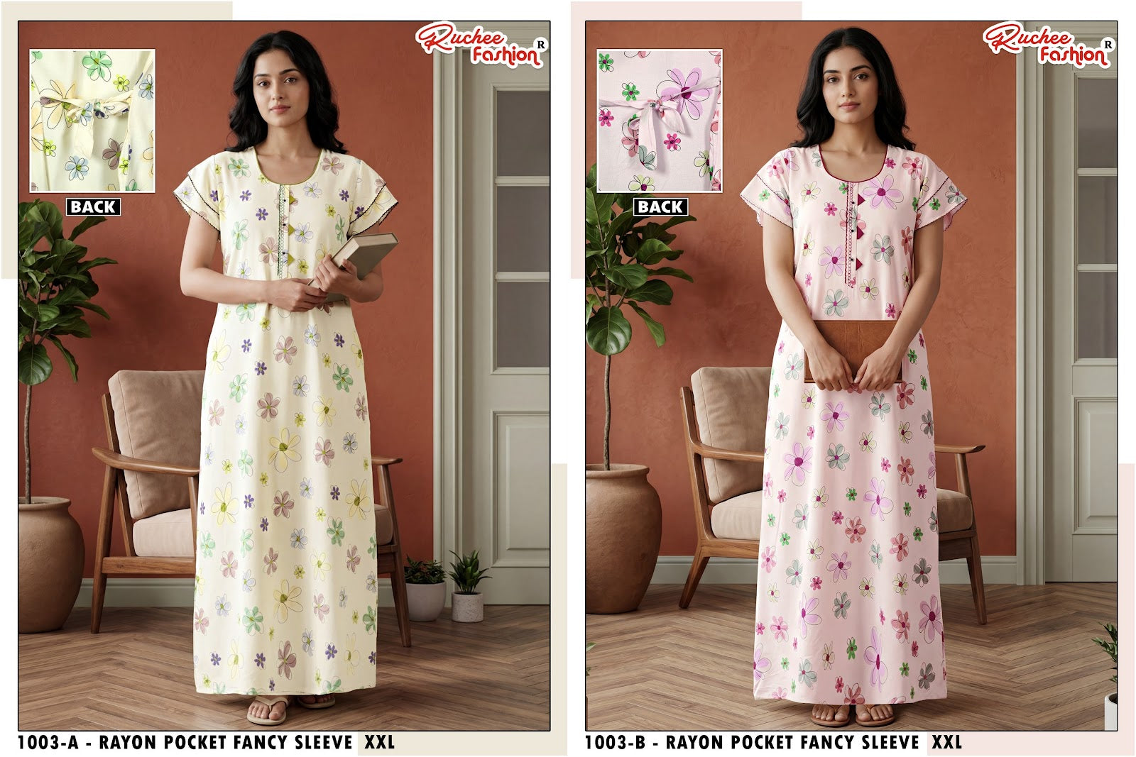 Dn 1001-1009 Ab Ruchee Fashion Rayon Night Gowns Supplier Gujarat