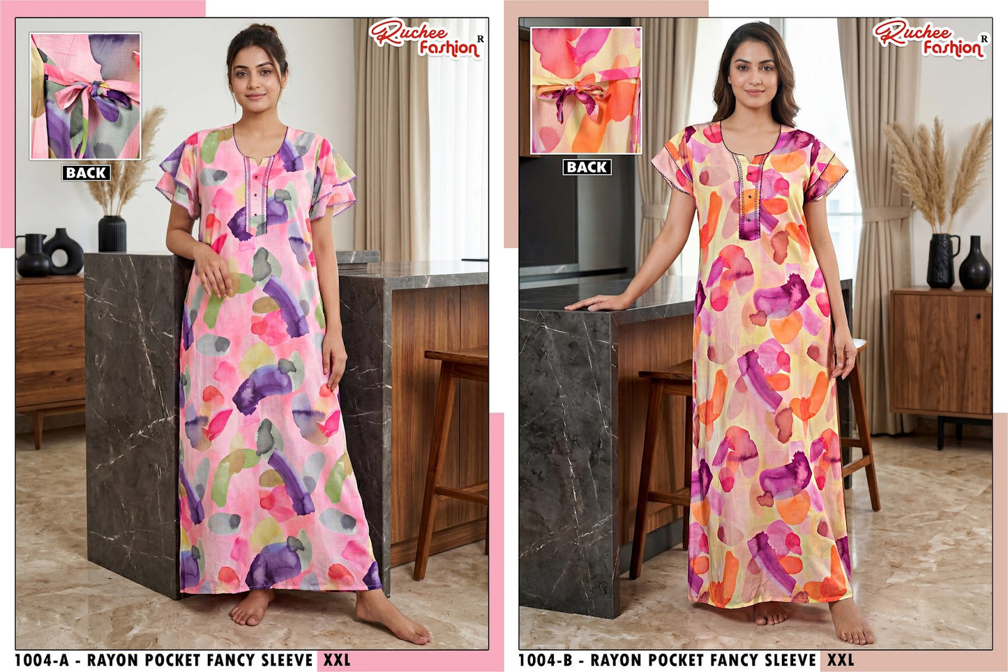 Dn 1001-1009 Ab Ruchee Fashion Rayon Night Gowns Supplier Gujarat