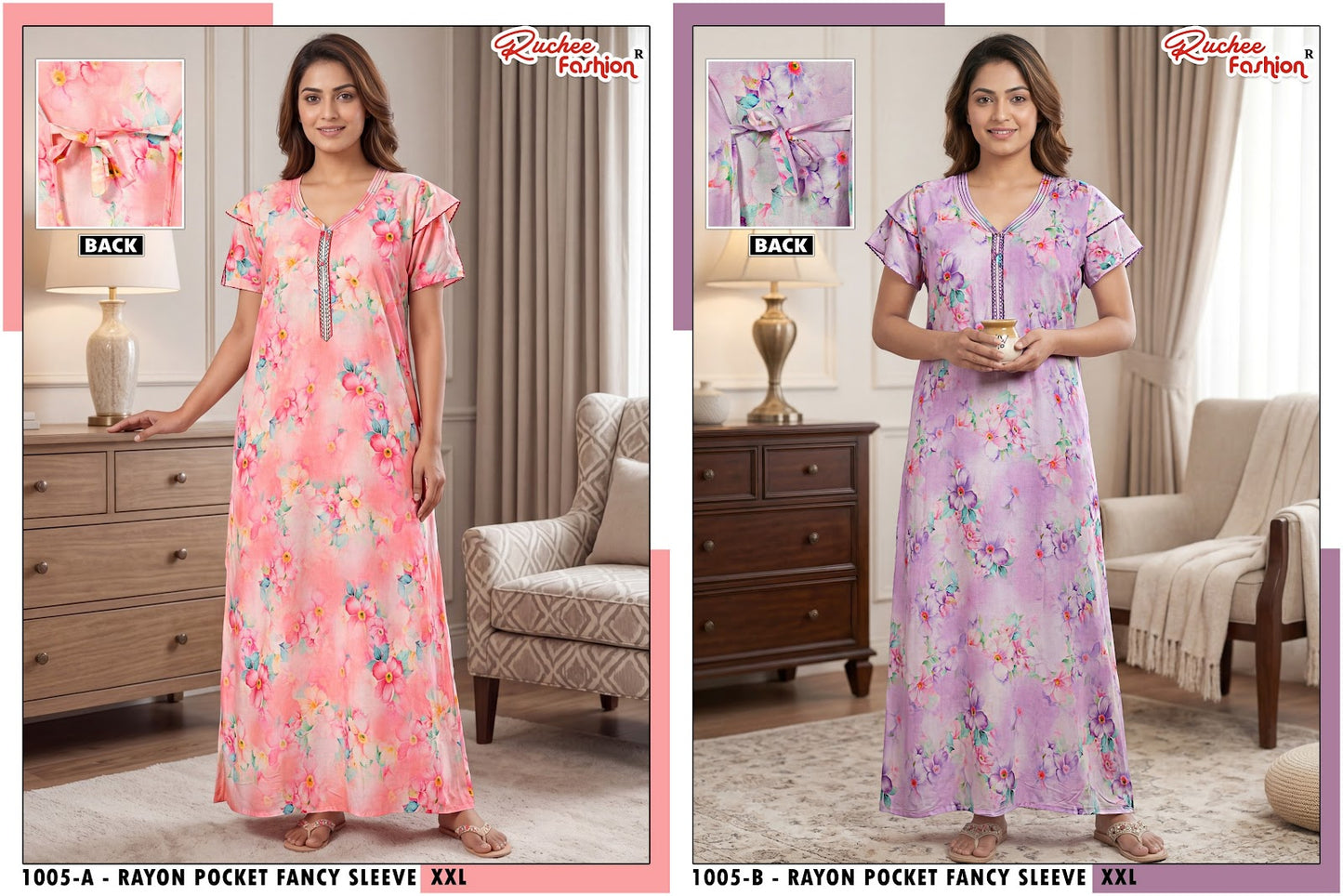 Dn 1001-1009 Ab Ruchee Fashion Rayon Night Gowns Supplier Gujarat