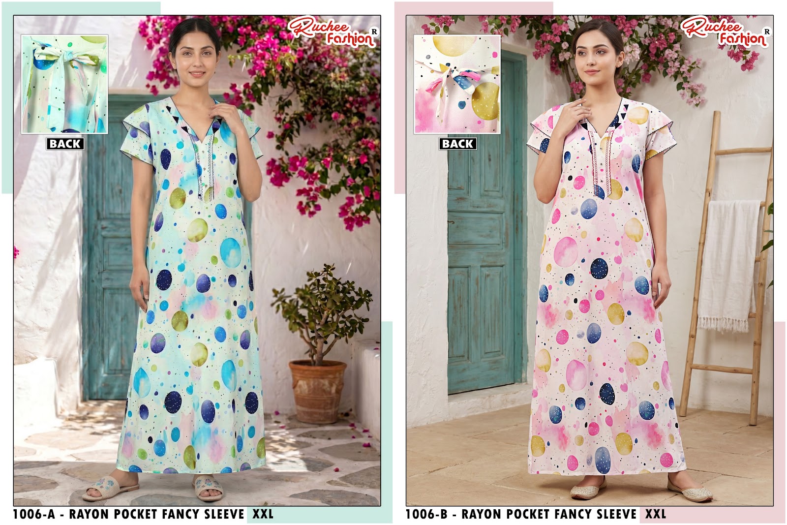 Dn 1001-1009 Ab Ruchee Fashion Rayon Night Gowns Supplier Gujarat