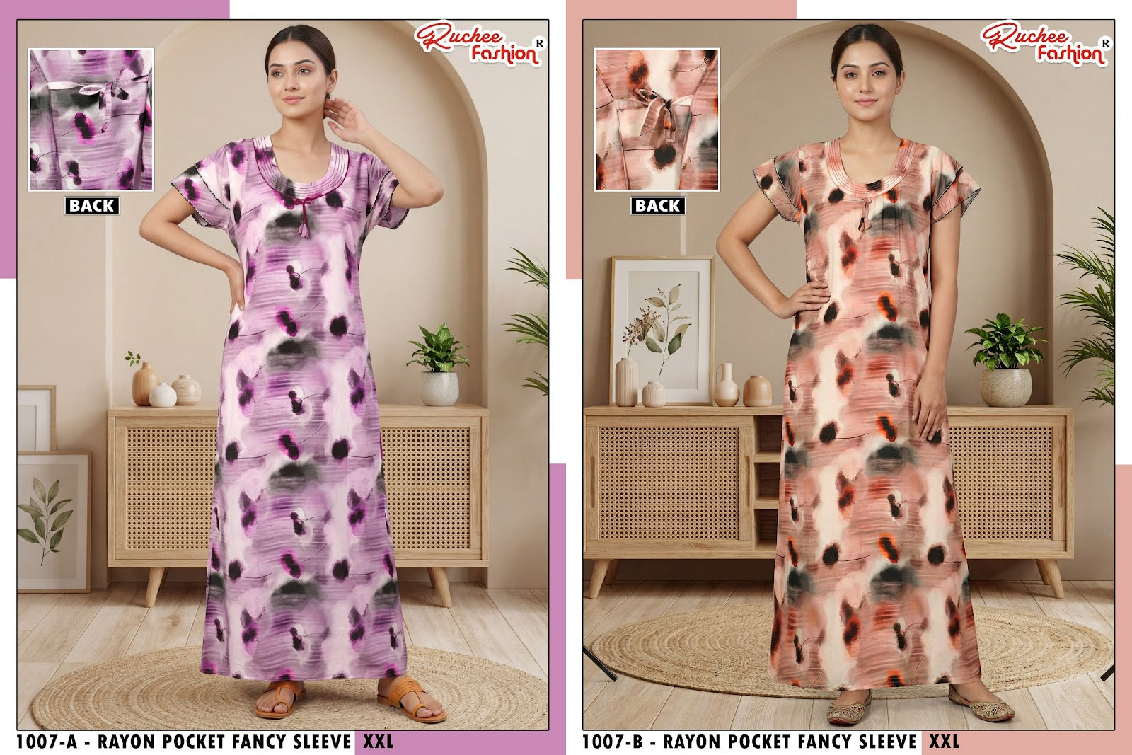 Dn 1001-1009 Ab Ruchee Fashion Rayon Night Gowns Supplier Gujarat