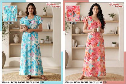 Dn 1001-1009 Ab Ruchee Fashion Rayon Night Gowns Supplier Gujarat