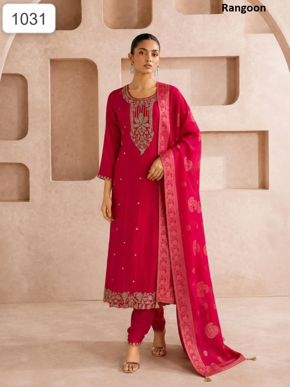 Dn 1031-1032 Rangoon Chinon Readymade Anarkali Suits Exporter India