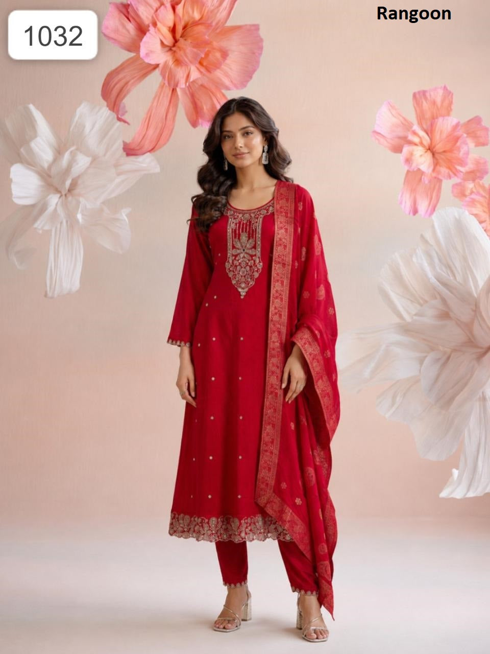 Dn 1031-1032 Rangoon Chinon Readymade Anarkali Suits Exporter India