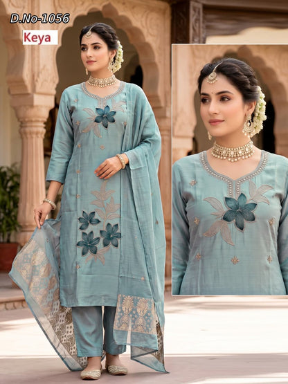Dn 1056-1063 Keya Chanderi Readymade Pant Style Suits Exporter Gujarat