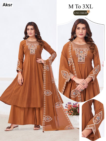 Dn 1068 Aksr Mul Chanderi Readymade Anarkali Suits Supplier Gujarat