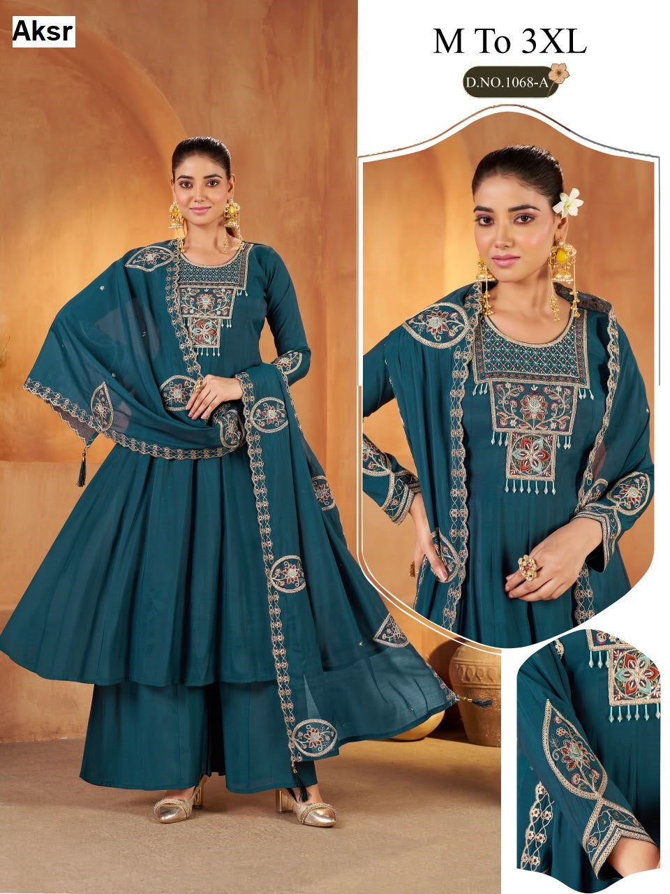 Dn 1068 Aksr Mul Chanderi Readymade Anarkali Suits Supplier Gujarat