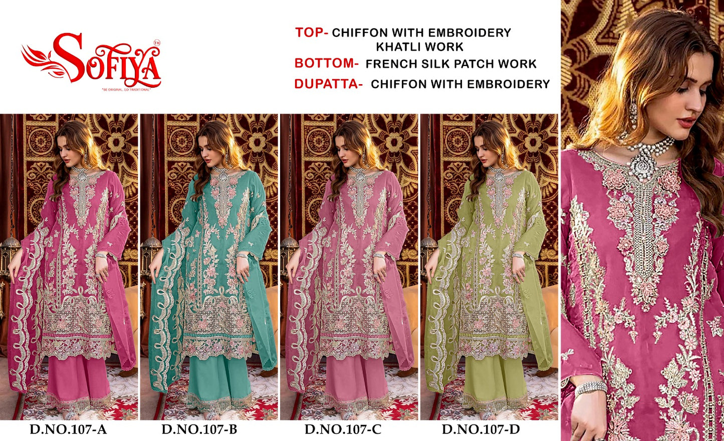 Dn 107 Abcd Sofiya Chiffon Pakistani Salwar Suits Supplier