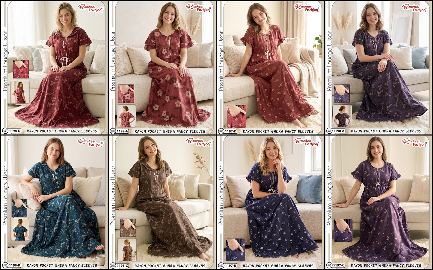Dn 1197-1204 Ruchee Fashion Rayon Night Gowns Exporter