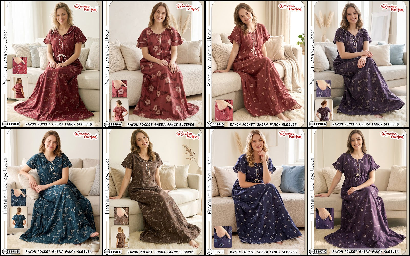 Dn 1197-1204 Ruchee Fashion Rayon Night Gowns Exporter